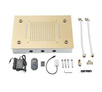 Black Embedded Ceiling Shower Head Remote Control LED Rainfall Set High Flow Waterfall Concealed Tap(Polished Gold Head)