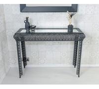 Black Embossed Metal Mirrored Glass Console Table - Agadir range Downton Interiors Black M