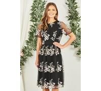 Black Embroidered Floral Skater Dress Yumi Black 10