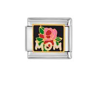 Black Enamel Flower Stainless Steel 9mm Italian Link Charm Colorful Rose Flower Compatible With Nomination Bracelet for Women Dainty Minimalist Statement DIY Bracelets Accessories Jewelry for Mom