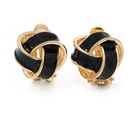 Black Enamel Knot Clip On Earrings In Gold Plating - 17mm L