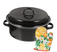 Black Enamel Roasting Pan with Double Handles for Potatoes | Multi Function Design, High Temperature Resistance, Camping and Restaurant Use, Keeps Food from Rolling