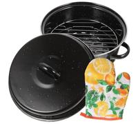Black Enamel Roasting Pot with Double Handles for Home Kitchen Use | Multi-function Design, High Temperature Resistance, Keeps Food from Rolling and Sliding, for Food Store