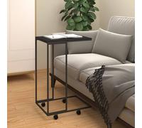Black Engineered Wood & Iron C-Shape Side Table with Wheels 40x30x63.5cm Modern
