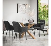 More4Homes Etta Glass Dining Table And Chairs - Glass Top W Solid Oak Legs + Anika Velvet Dining Chair Set Of 6 (Black)