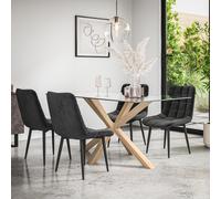 (Black) Etta Glass Dining Table Set w Solid Oak Legs w 4-6 Nova Velvet Chair