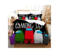 (Black, EU-Single-2pcs-135*200cm) Game Among Us Bedding Set Quilt Duvet Cover Pillowcase 3D Print Comforter Cover