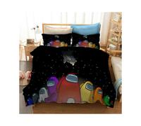 (Black, EU-Single-2pcs-135x200cm) 2/3PCS Game Among Us Bedding Set Quilt Duvet Cover Pillowcase 3D Cartoon Print