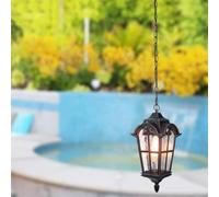 Black European Outdoor Hanging Lamps 15.5" Water Clear Glass Damp Rated Pendant Lights Outside Chandelier for Exterior House Porch, Patio, Garden, Front Door, Deck, Garage