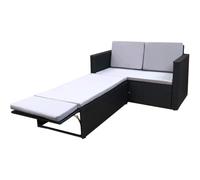 (Black) EVRE Lovebed 2 Seat Rattan Garden Furniture Patio Outdoor Sofa Set Daybed Sun Lounger with Cushions and Adjustable Footstool