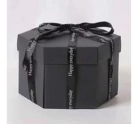 Black Explosion Box with 6 Faces, Surprise DIY Explosion Gift Box Photo Hexagon Box Picture Fold Out Box for Wedding Birthday Valentine Anniversary Father's Day Gifts for Dad Woman Boy Girls (BLACK)