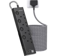 Black Extension Lead 5M, 4 Way Socket with 4 USB Slots(2 USB C), Individually Switched, Extension Cable 5M, Wall Mount Extension Cord, Desk Power Strip for Home Office Accessories