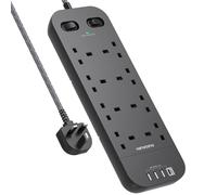 Black Extension Lead, 8 Way Outlets Power Strip with 4 USB Ports, 1800J Surge Protection Double Switch Plug Extension with 1.8M Braided Extension Cord for Home, Office