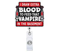Black Extra Blood Retractable Badge Reel with Alligator Clip Funny Phlebotomist Phlebotomy Tech Name Tag Card Badge Holder Nurses Doctor Medical Office Social Worker
