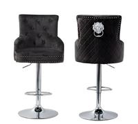 Black Extra Large Velvet Bar Stool Heavy Duty Kitchen Breakfast Counter Pub High Chair
