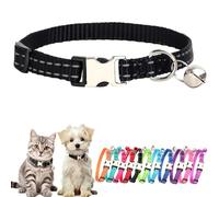 Black Extra Small Dog Collar With Bell, Reflective Puppy Collar Metal Buckle Cat Collar With Bells Adjustable For XXS XS Tiny Little Breed Dogs Kitten Boys Girls Male Pets Like Chihuahua, X-Small