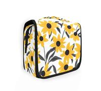 Black - Eyed Susan Bicolor Travel Bag with hanging hook Lightweight Cosmetic Bags For Women Vertical Free-Standing