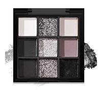 Black Eyeshadow Palette, Glitter Smokey Goth Makeup Eye Shadow Pallets for Women, Silver Grey White Matte Eyeshadow Eye Make-Up, High Pigment Fine Powder Eye Shadow Cold Toned Halloween Makeup