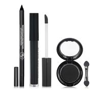Black Eyeshadow Palette Liquid Lipstick Eyeliner Set with Mini Brush, Smokey Eye Shadow Black Lip Gloss lip liner Set, Smudge Proof Long-lasting, Suitable for Halloween Cosplay Goth Witch Makeup
