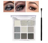 Black Eyeshadow Palette, Smokey Silver Glitter Gothic Eye Shadows Palettes White Grey Matte Cold Toned Highly Pigmented Long Lasting Waterproof Smokey Eye Shadow Pallets for Women Girl Goth