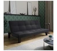 (Black - Fabric) 2/3 Seater Folding Sofa Bed Upholstered Couch Futon Settee Love Seat Wooden Legs