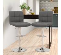Neo Set of Two Cuban Leather Bar Stools with Chrome Leg in Dark Grey Neo Dark Grey