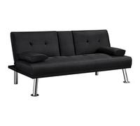 Black Fabric Upholstered Sofa Bed Convertible Futon