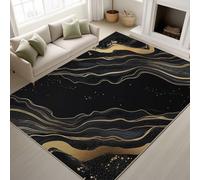 Black Fade Resistant Printed Rugs Abstract Marble Texture Black Gold Marble Background Durable Rugs Modern Luxury Artistic Rug 60 x 90 cm Non-Slip for Living Room Bedroom