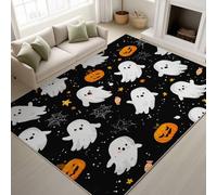 Black Fade Resistant Printed Rugs Cartoon Halloween Little Ghosts Pumpkin Stars Candy Spider Web Durable Rugs Playful Cute Rug 60 x 180 cm Non-Slip for Kids Room Bedroom
