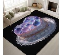 Black Fade Resistant Printed Rugs Heart-shaped cake Jelly bubbles Lace Durable Rugs Anime Cartoon Cute Rug Dreamy Birthday Party Sweet Illustration Non-Slip 120 x 150 cm for Kids room