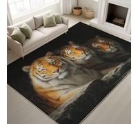 Black Fade Resistant Printed Rugs Tiger Rocks Stripes Durable Rugs Realistic Illustration Rug Nature Animals Non-Slip 50 x 80 cm for Study Bedroom