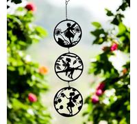 Black Fairy Silhouette Hanging Trio Spinner - 60cm x 15cm | 3-Tier Kinetic Wind Spinner for Garden & Home | Outdoor Metal Hanging Fairy Ornament