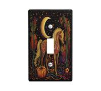 Black Fall Horse Decorative Switch Cover 1 Gang Single Toggle, Aesthetic Autumn Magic Wall Plate Cover, Standard Size, Fantasy Fun Electrical Faceplate for Bedroom Living Room Decor