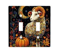 Black Fall Sheep Decorative Switch Cover 2 Gang Double Toggle, Aesthetic Autumn Magic Wall Plate Cover, Standard Size, Fantasy Fun Electrical Faceplate for Bedroom Living Room Decor