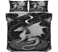 Black Fantasy Duvet Cover Double, Dragon Pattern Bedding, Soft Cosy 3 Piece 110gsm Microfibre Quilt Cover and 2xPillow Case 50x75 cm with Zipper Closure for Bedroom W460