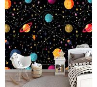 Black Fantasy Solar System Planets Galaxy Photo Wallpaper - 350 x 256 cm Non-Woven Premium Print Wall Mural, Large Feature Wall Decoration for Living Room Bedroom Office Dining Room Kid's Room