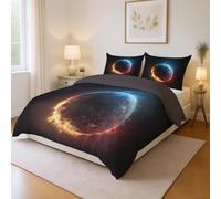Black Fantasy Space Burning Earth Super King Size Duvet Cover Easy to Machine Wash Breathable Bedclothes For Kids Children Teens Boys Girls