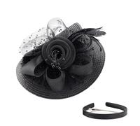 Black Fascinator Hat, with Feather Mesh Faux Flowers, Wedding Hat for Women, with Headband and a Forked Clip, Wonderful Noble Kentucky Hat for Cocktail Tea Party, Race, Church & Special Occasions