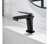 Black Faucet for Bathroom Modern Design Waterfall Style Easy Installation Durable Brass Construction Sl inish Perfect for Contemporary Decor