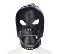 Black Faux Leather BDSM Mask, Zip Mouth Bondage Hood, Black Open Eye Gimp Mask for Cosplay. Couples Restraint Roleplay Sex Toy