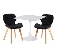 (Black Faux Leather Chairs) Charles Jacobs White Square Ceramic Dining Table & 2 Diamond Chairs Dining Set Seat Dinner Kitchen