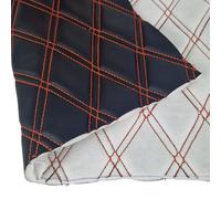 Black Faux Leather Quilted Fabric Double Diamond Orange Stitch 8mm Foam Backed Upholstery Sheet for DIY Crafts Sewing Car Decorate 15 Metre Long