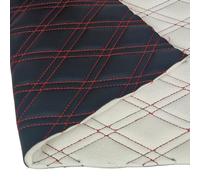 Black Faux Leather Quilted Fabric Double Diamond Red Stitch 8mm Foam Backed Upholstery Sheet for DIY Crafts Sewing Car Decorate 3 Metre Long