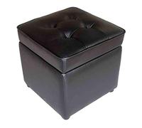 Black Faux Leather Storage Ottoman Hinge Top Cube Bench Seat Padded Foot Stool for Living Room Bedroom & Office - Comfortable & Durable Furniture Accessory