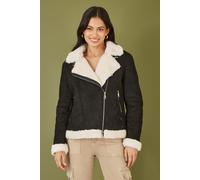 Black Faux Suede And Shearling Biker Jacket Yumi Black 12