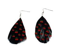 Black Feather Earrings With a Cherry Pattern - Women Fashion Jewelry Fruit Dangle Earrings Red Cherry Ear Drop For Friends Fall Winter Ear Accessories