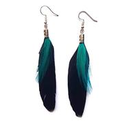 Black Feather Earrings with Teal Feather - Handmade