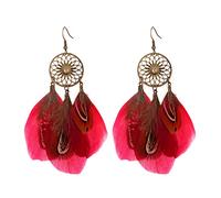 Black Feather Earrings Women's Hollow Sun Flower With Diamond Long Tassel Earrings Multi Layered Feather Earrings Pack of Earrings Studs (Red, One Size)