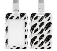 Black Feather Float Id Badge Holder with Breakaway Lanyard Abs Plastic Name Tag Holder Vertical Clear Front Window Push Slide Card Protector Gift for NurseTeacher Office Staff & Events