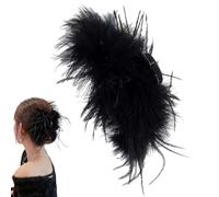 Black Feather Hair Clip - Large Artificial Ostrich Claw Elegant Accessory Pin for Festivals Parties Weddings Cosplay | Ideal Thick or Thin Access